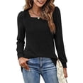thumbnail image 2 of Luxtrada Womens Tunic Tops for Leggings Square Neck Puff Sleeve Shirts Casual Fall Sweatshirts (Black,L）, 2 of 10