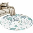 thumbnail image 2 of Turquoise Coastal 4ft Round Rug, Summer Beach Coral Shell Starfish Ocean Non-Skid Rubber Backing Large Area Rugs - Living Room Bedroom Home Office, Indoor Floor Mat Carpets Washable Rug, 2 of 9