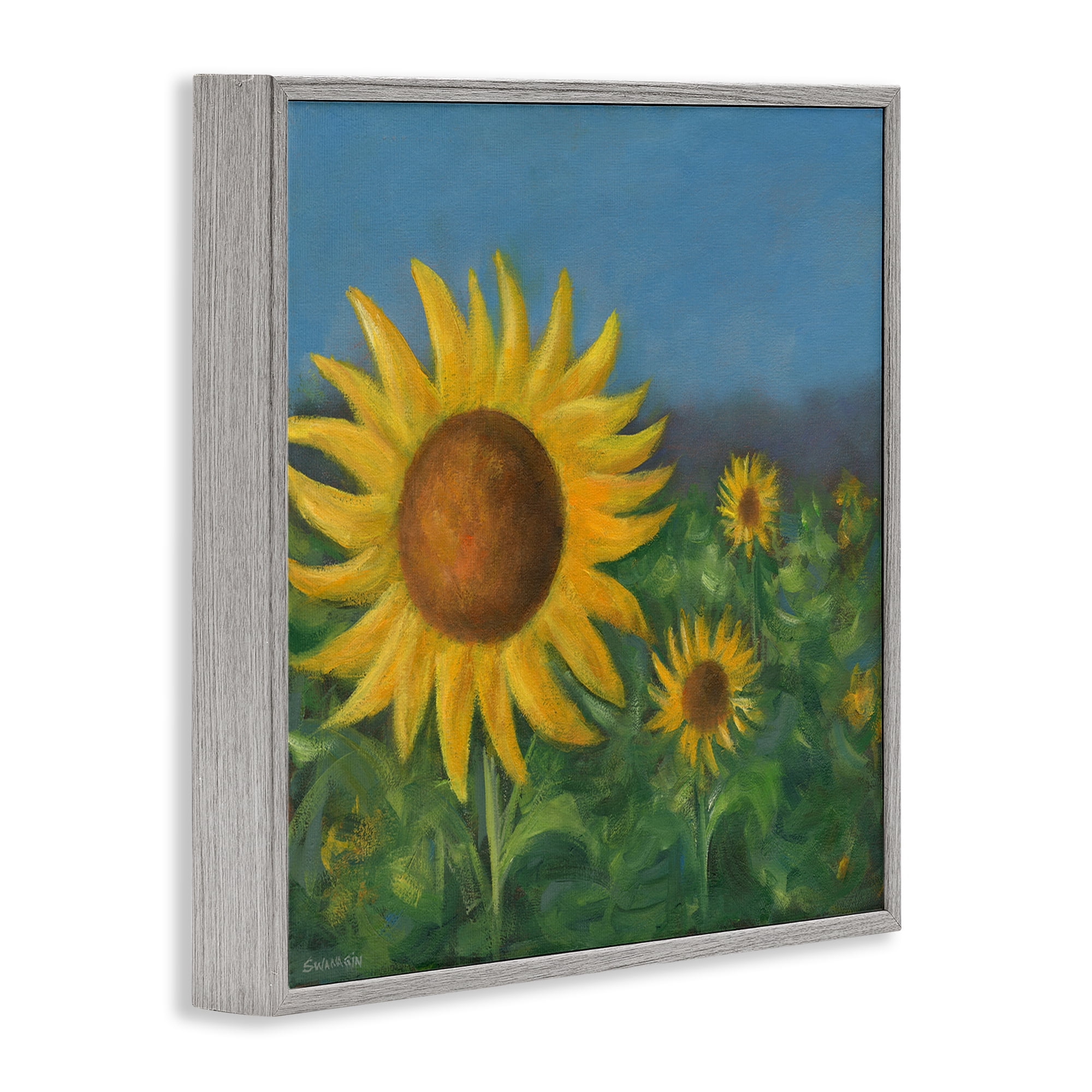 Stupell Industries Mellow Sunflower Garden Botanical & Floral Painting Gray Framed Art Print Wall Art, 24 x 24