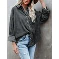thumbnail image 4 of Chemises en Velours Côtelé à Boutons pour Femmes Col Rabattu Manches Longues Blouse Tops, 4 of 7