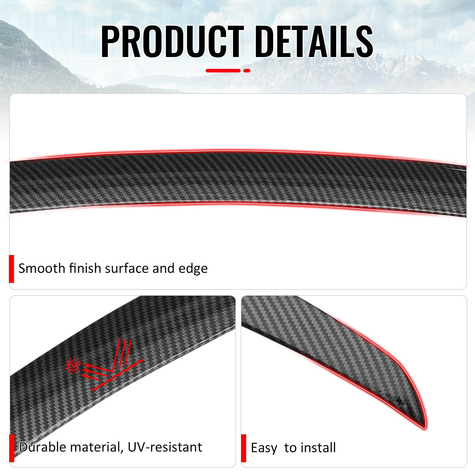 Ikon Motorsports Trunk Spoiler Fits 2026 Tesla Model Y Juniper, OE Style Carbon Fiber Print ABS Plastic Add-on Rear Trunk Lid Spoiler Wing Lip