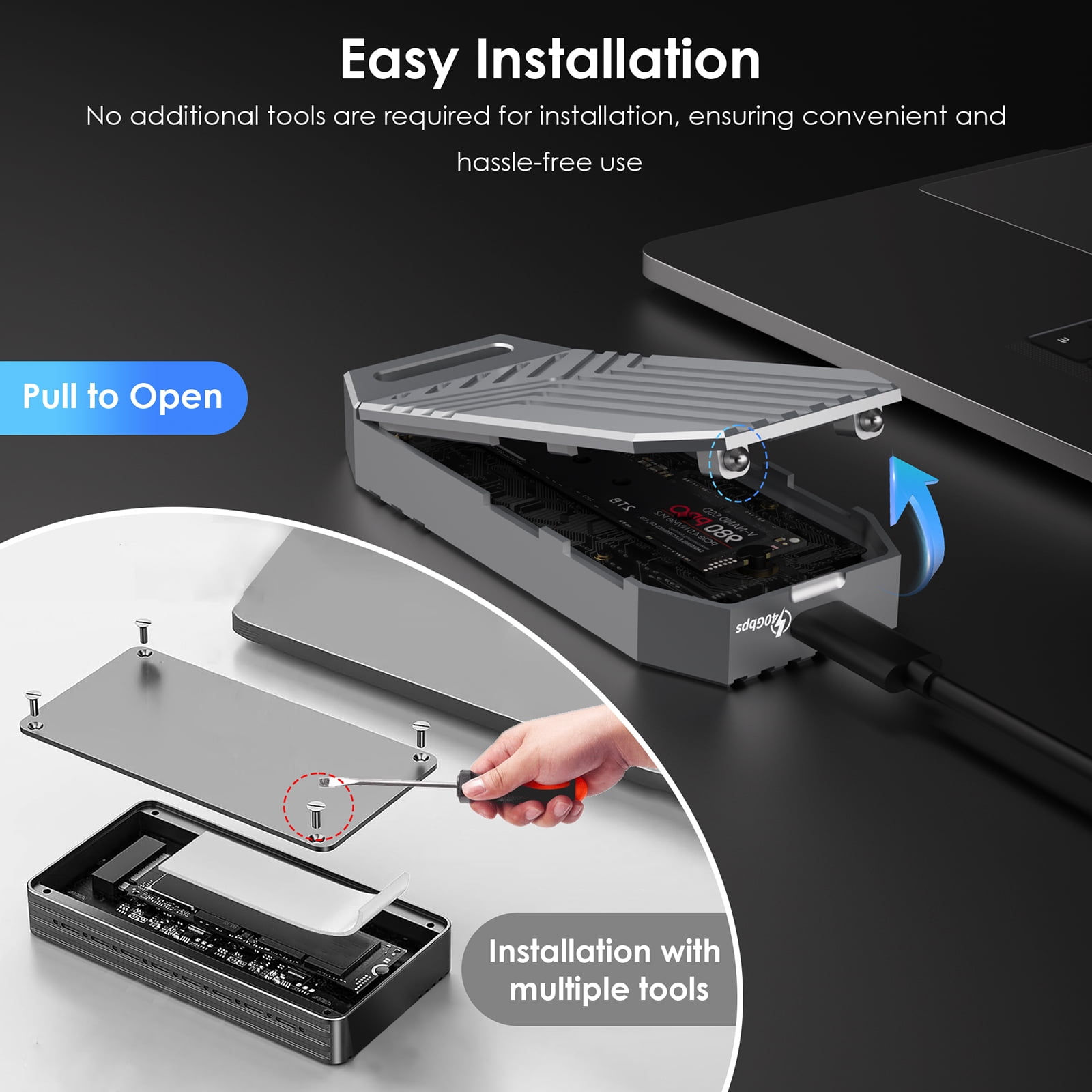 WAVLINK 40Gbps USB4 NVMe SSD Enclosure - Thunderbolt 4/USB4 Compatible, 8TB Support, 3800MB/s Speed, Aluminum Cooling Fan for M.2 PCIe NVMe 2280 SSD (Mac/Windows/Linux)
