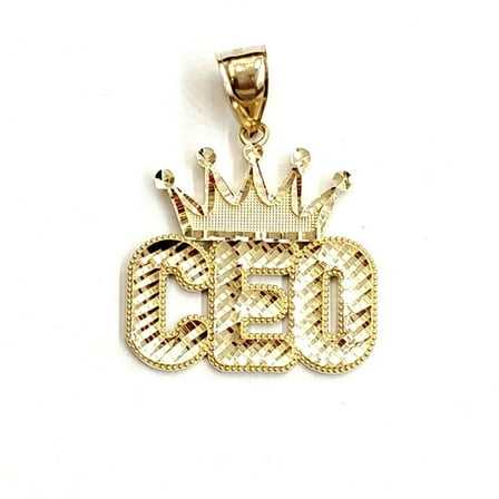 New 10k yellow Gold CEO crown word Pendant charm diamond cut fine jewelry 5.6g