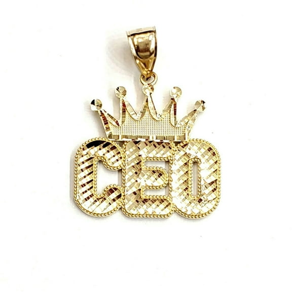 New 10k yellow Gold CEO crown word Pendant charm diamond cut fine jewelry 5.6g