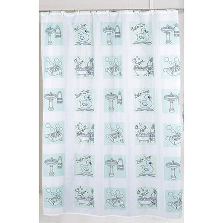 Carnation Home Fashions Bath Time Duck & Soap Design Fabric Shower Curtain