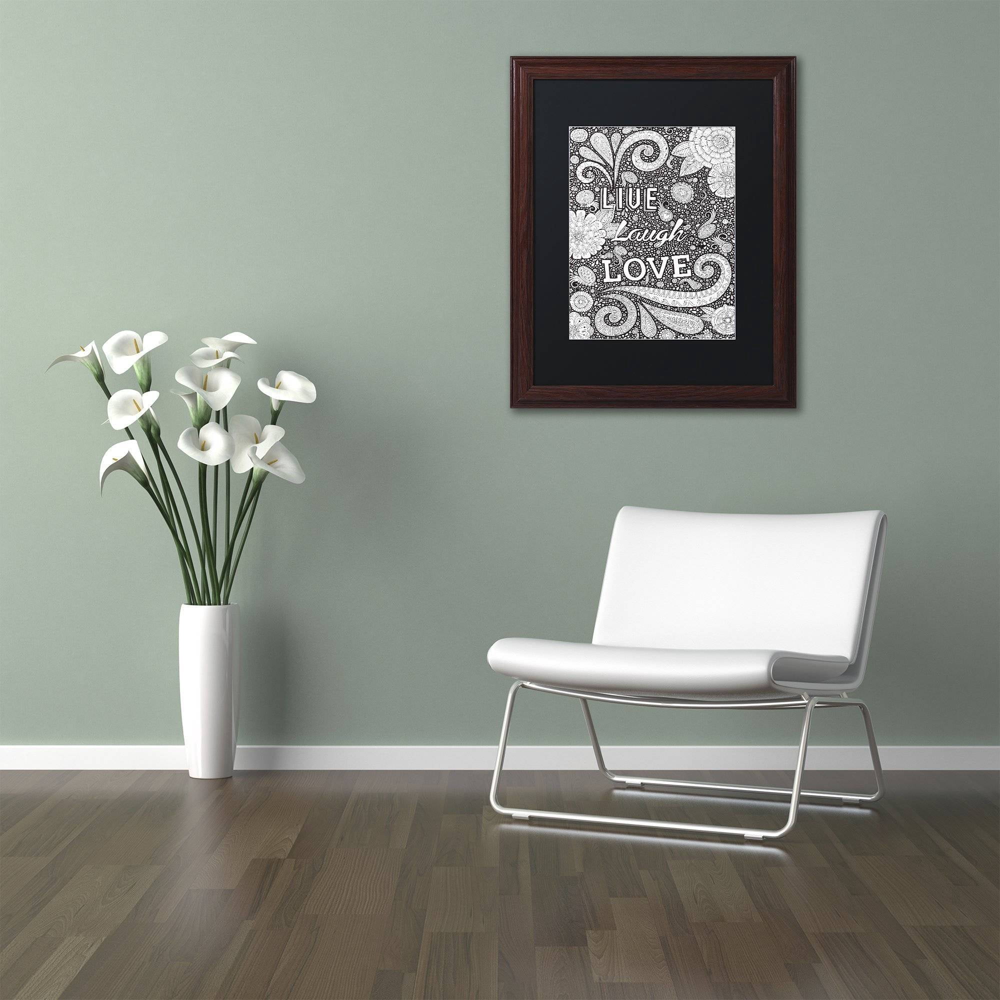 Trademark Fine Art "Live Laugh Love Black" Canvas Art by Hello Angel, Black Matte, Wood Frame