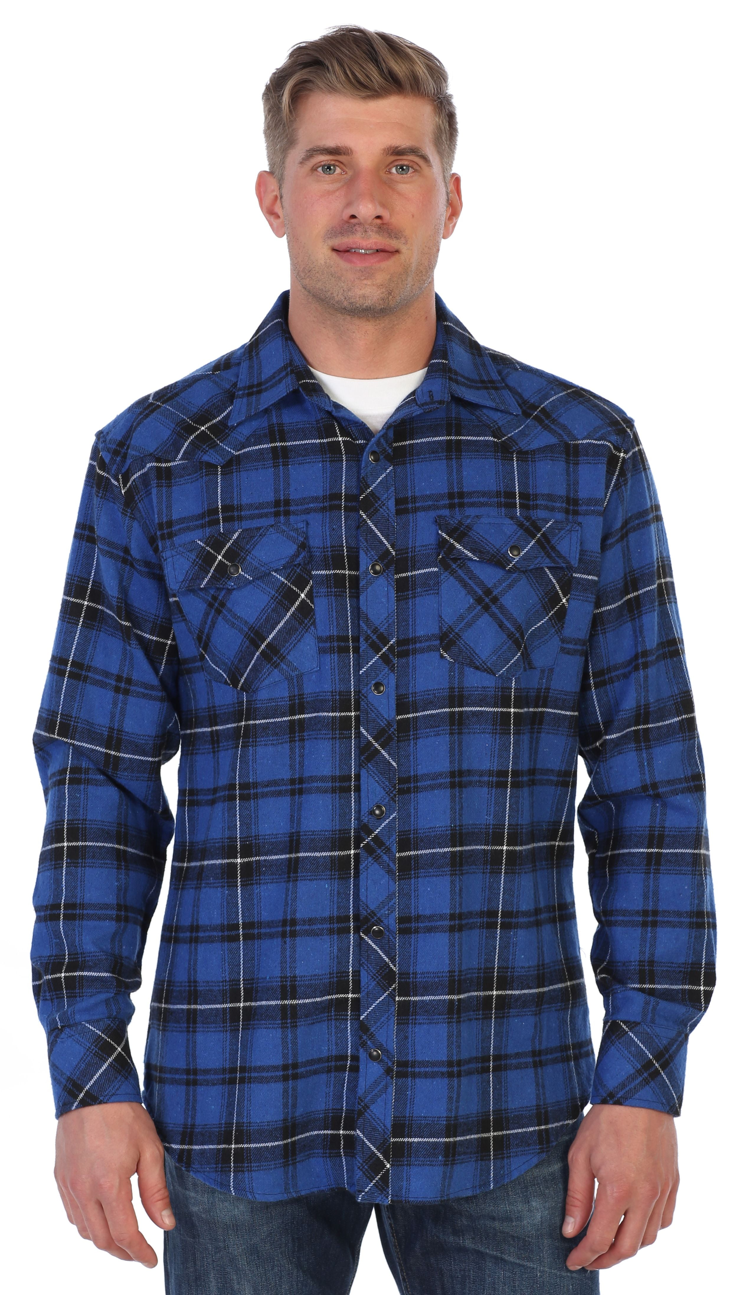 Gioberti - Gioberti Men&amp;#39;s Western Brushed Flannel Plaid Checkered Shirt w/ Snap-on Button