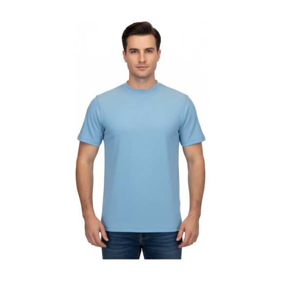 Men Dressy T-Shirt  LOG-IN UOMO Soft Crew Neck Corded Short Sleeves 218 Sky Blue