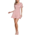 thumbnail image 2 of INSPIRE CHIC Vestido Mini de Cuadros Gingham con Cuello Peter Pan Rizado de los Años 60 L Rosa Oscuro, 2 of 5