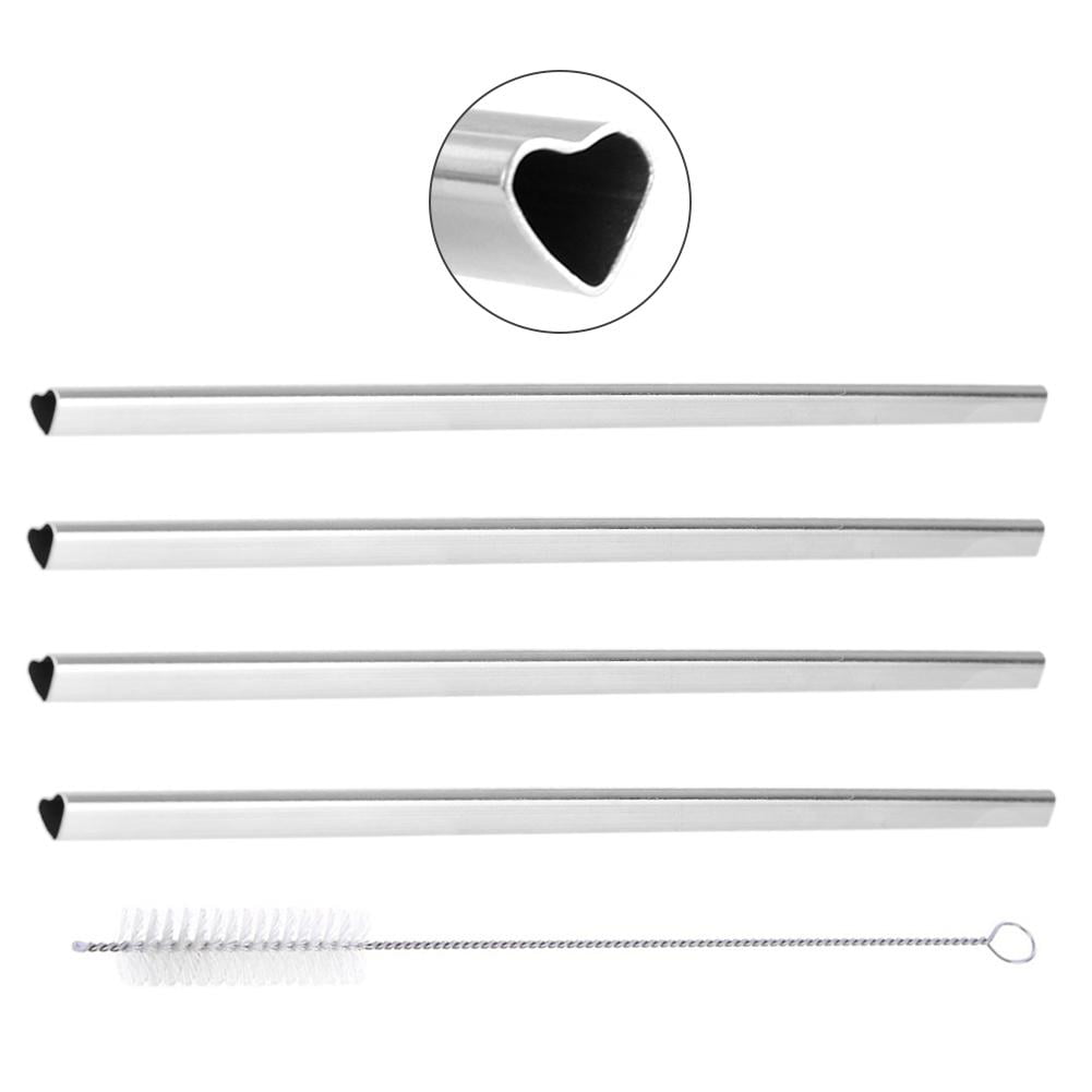 Heart Shaped Stainless Steel Metal Straws Reusable Straw w/Cleaning Brush BEST 