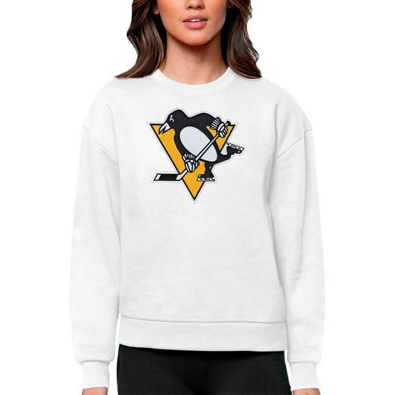 Women's Antigua White Pittsburgh Penguins Primary Logo Team Logo Victory Crewneck Pullover Sweatshirt