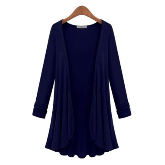 Women S - Plus Size Solid Color Long Sleeve Open Front Thin Milk Silk Cardigan Coat