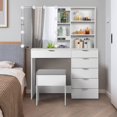 thumbnail image 6 of Karl home Vanity Desk with Sliding Mirror & Lights Makeup Vanity Table with 6 Drawers, Storage Shelves, Cushioned Stool, White Dressing Table with Adjustable Light for Women, 6 of 9