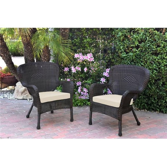 W00215-C-2-FS001 Windsor Espresso Resin Wicker Chair with Ivory Cushion - Set of 2