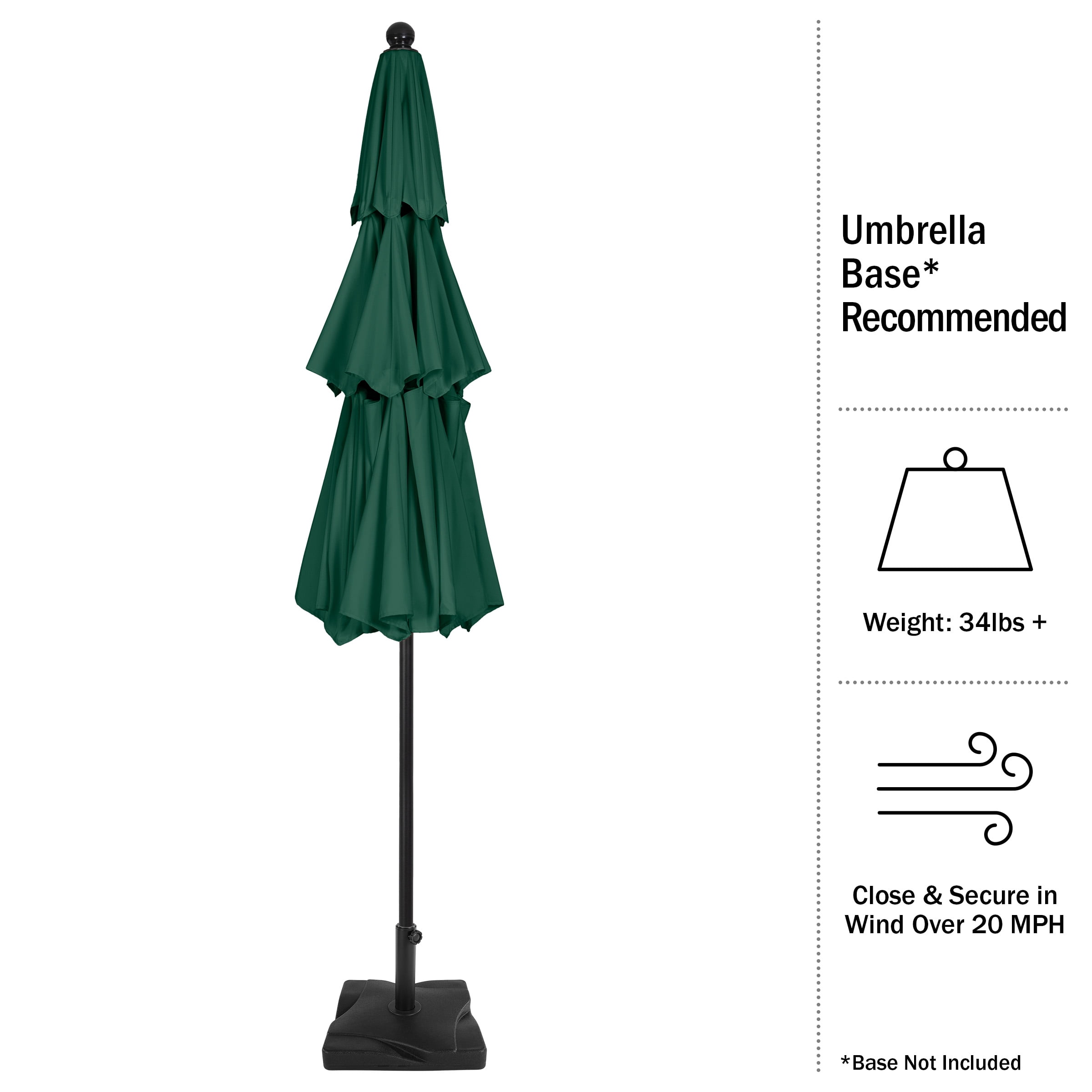 Pure Garden 10 ft Patio Umbrella - 3-Tier Outdoor Sunshade, Hunter Green
