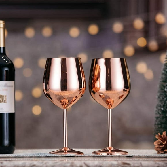 Retrok 2 Pcs Verres à Vin en Acier Inoxydable 18oz Grande Capacité Gobelets à Vin Multifonctionnels Incassables pour Fête Bureau Mariage Anniversaire - Or Rose