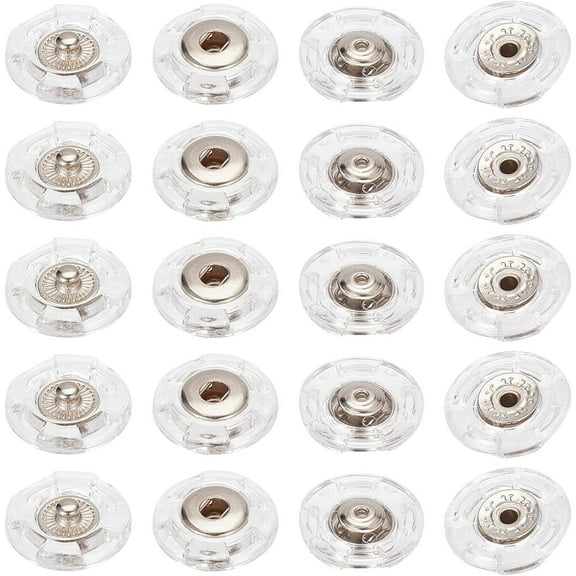 1 Box 25 Sets Clear Sew on Snap Buttons Press Studs Buttons Transparent Fasteners Plastic 18mm Closing Sewing Supplies for Diapers Crafts Shirts Clothing DIY Garments Handbags Clear
