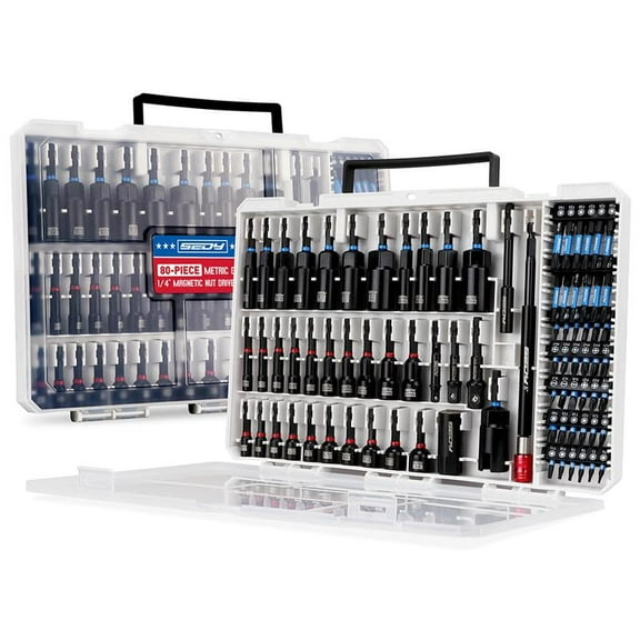80-Piece Magnetic Impact Nut Driver Set Metric & SAE with Socket Adapters, Bit Holder, Wing Nut Driver, Universal Sockets, Quick Release Extension, Power Bits toolbox screwdriver set