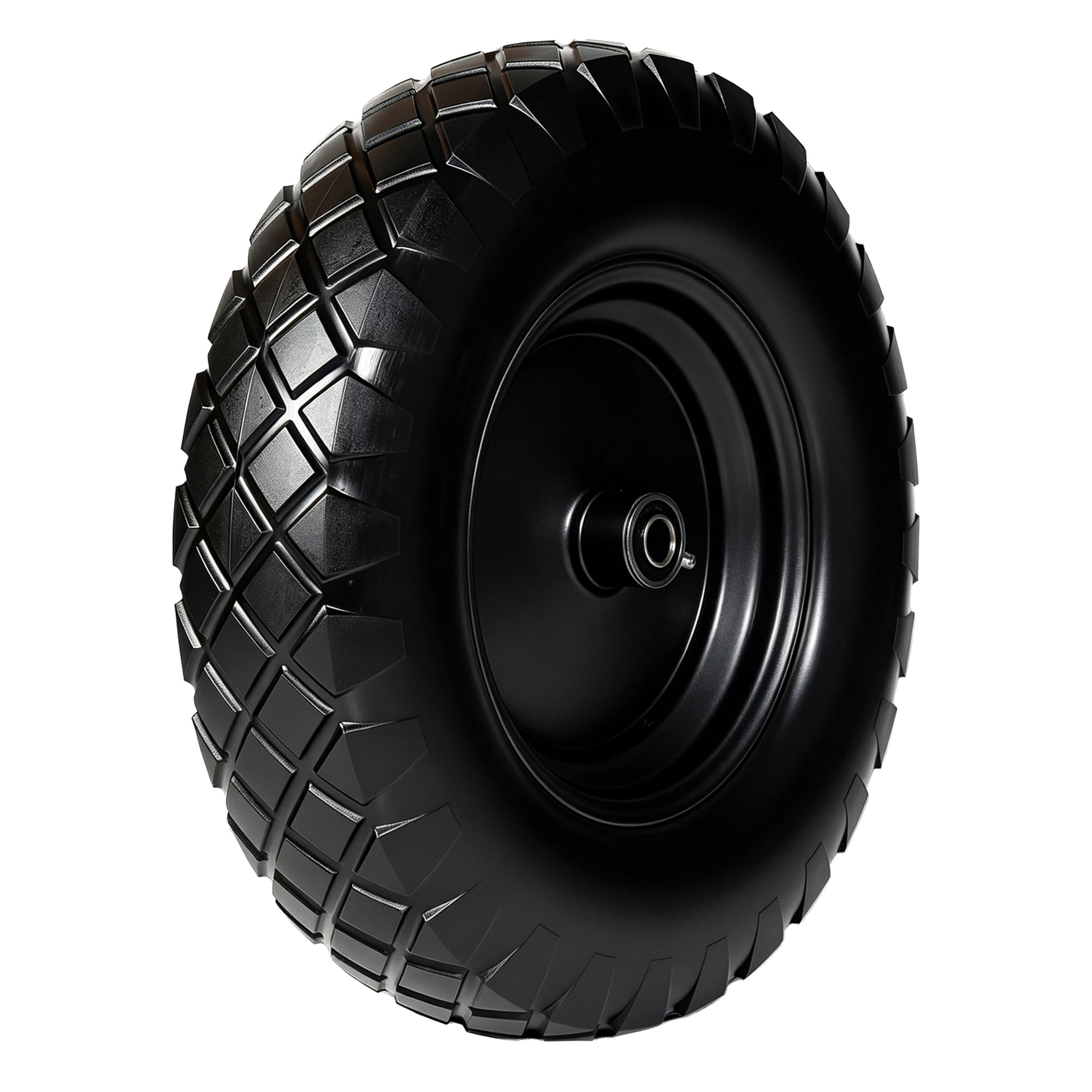 Noble House 16" x 3.5" Flat-Free Solid Wheelbarrow Tires & Wheels with 3" Center Hub for Garden Cart, Black, Set of 2