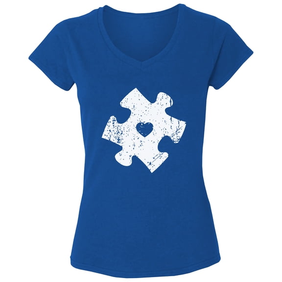 Puzzle Autism Awareness V-Neck Shirt for Women - Ladies Tops White Print S M L XL 2XL Graphic Tee