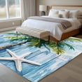 thumbnail image 4 of 6'x9' Area Rugs, Coastal Beach Indoor Outdoor Area Rug for Living Room Bedroom, Green Tropical Palm Vintage Blue Wood Grain Washable Bathroom Rugs Kitchen Floor Carpet Mats Home Decor Aesthetic, 4 of 8