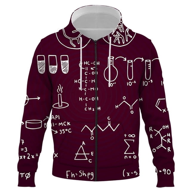 Sudadera con capucha y cremallera para hombre, con estampado 3D de fórmula química, estilo Harajuku, ropa de calle, primavera y otoño, talla 4XL