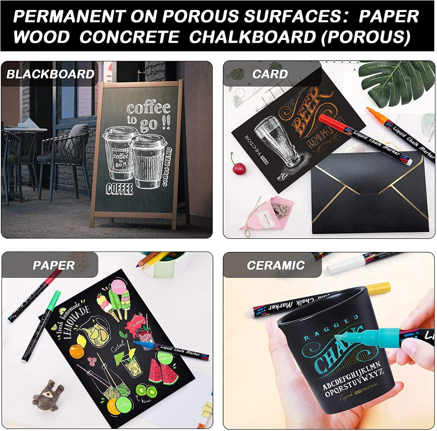 Chalkola 10 Fine Tip Liquid Chalk Markers for Chalkboard Signs, Blackboard,  Window, Labels, Bistro, Glass, Car (10 Pack 3mm) - Wet Wipe Erasable Ink