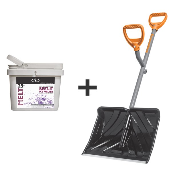 Snow Joe Winter Starter Kit Ergie Snow Shovel 25lb Bucket Beet It Ice Melt W Cma Beet Extract Walmart Com Walmart Com