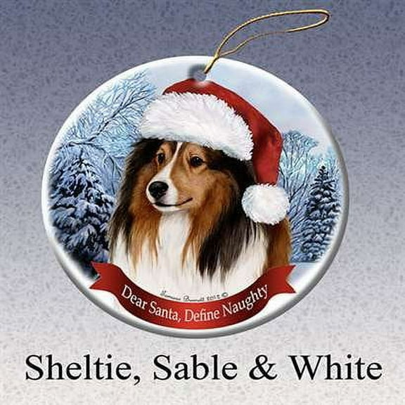 Holiday Pet Gifts Sheltie Santa Hat Dog Porcelain Christmas Tree Ornament