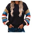 thumbnail image 2 of Pntutb Blusa de manga larga con rayas de arcoíris de punto de cable para mujer Pntutb Pntutb-2268, 2 of 9