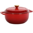 thumbnail image 2 of cast iron Dutch oven, oval shape enameled cast iron dutch oven, with lid and two handles, kitchen set for stewing, baking, soups, and breads, red, 2 of 11
