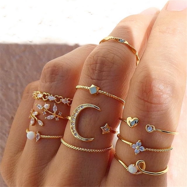 10 Pzs/Juego De Anillos De Luna Estrella Para Mujer Oro/Joyería Bohemia/Regalos Gao Jiahui unisex