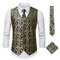 thumbnail image 1 of Men Casual Waistcoat Gold Paisley Formal Vest Royal Purple Wedding Suit 3Pcs/Set, 1 of 8