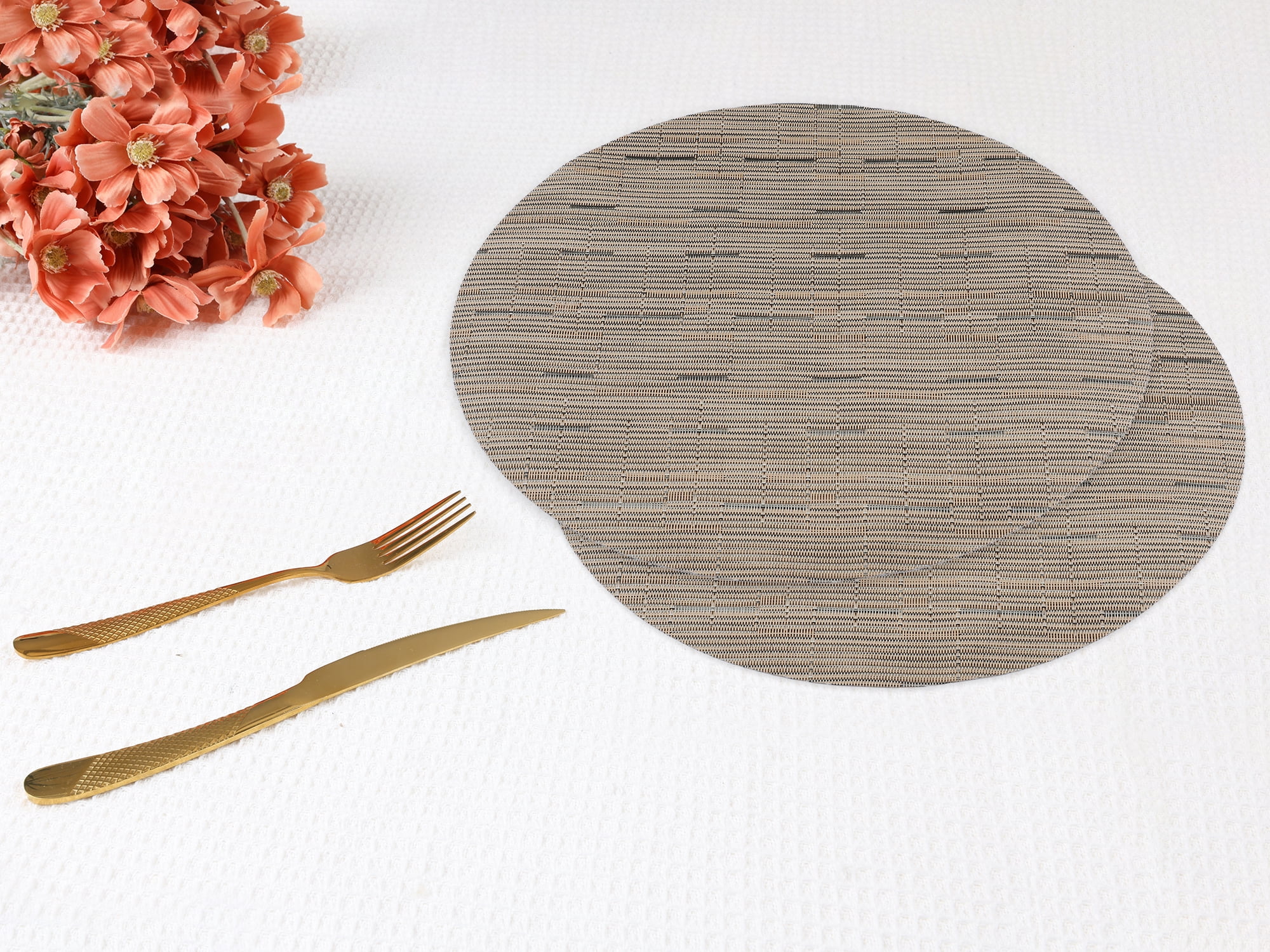 Unique Bargains Set of 6 Round Placemats for Kitchen Dining Table Decor Light Brown
