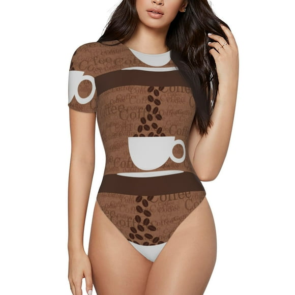 Fotbe Coffee Cafe Cup Body de Mujer con Cuello Redondo y Mangas Cortas, Sin Mangas Ajustado, Suave, Cómodo y Básico-X-Large