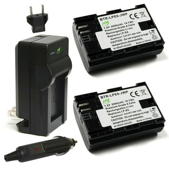 Replacement for Canon EOS 7D Battery (2-Pack, 2600mAh) and Charger