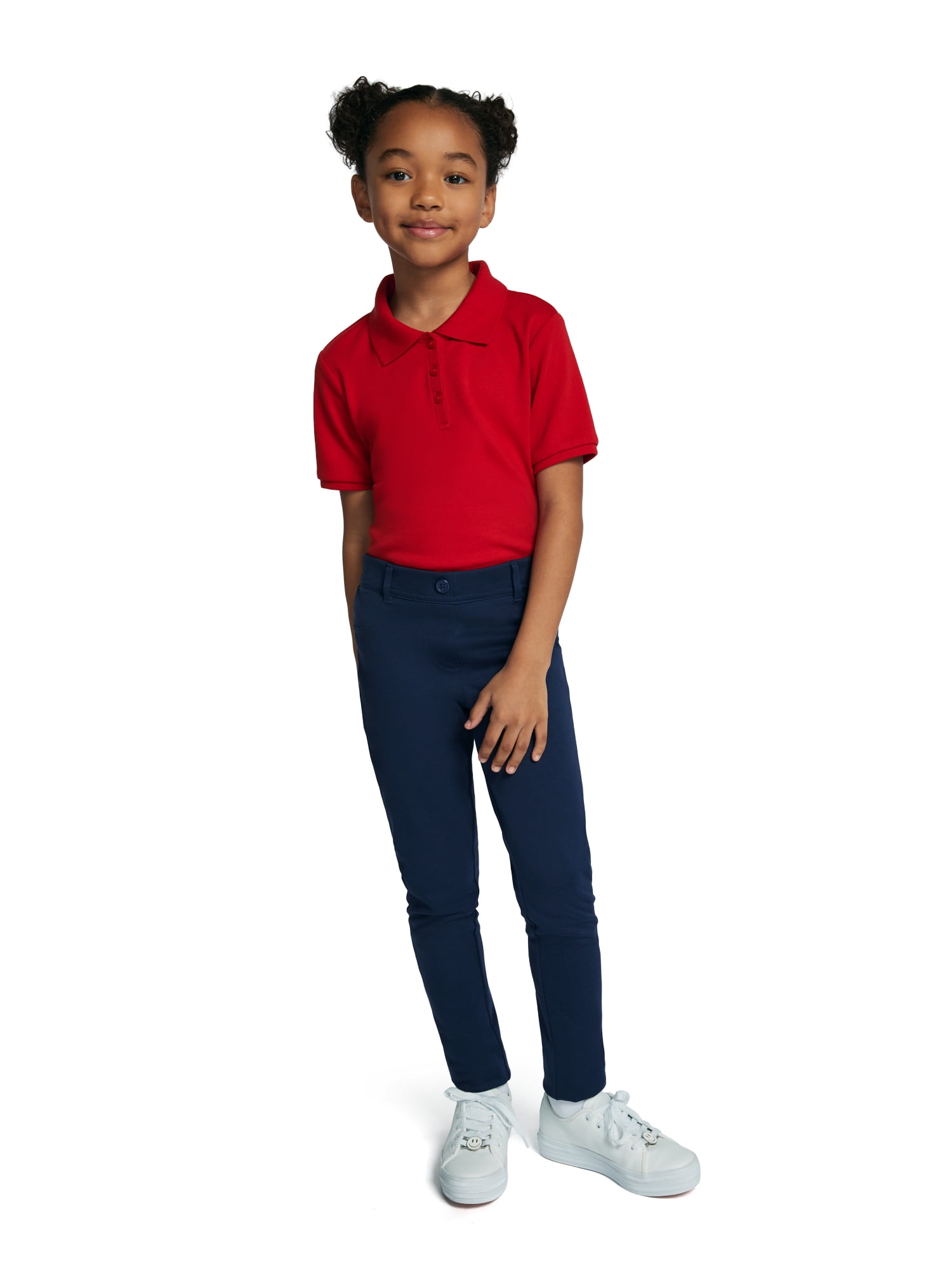 Wonder Nation Girls School Uniform Interlock Short Sleeve Polo Shirt, 2-Pack, Sizes 4-18 & 10-16 Plus
