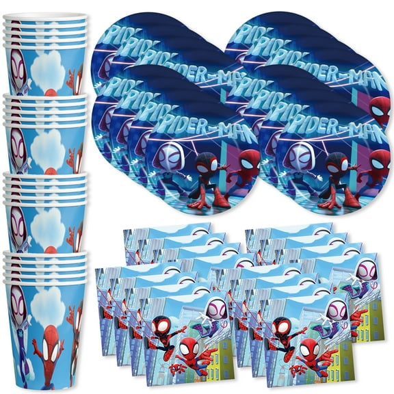 60Pcs Spidey and His Amazing Friends Birthday Party Decorations, Spidey Party Supplies Including Paper Plates, Napkins and cups, Spidey Theme Party Decor Tableware Set for Birthday, Serves 20