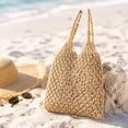 thumbnail image 7 of OCCOA Handmade Woven Beach Hollow Casual Handbag Large Capacity, Woven Tote Shoulder Bag for Summer Vacation, Boho Beach Accessory, Brown, 7 of 7