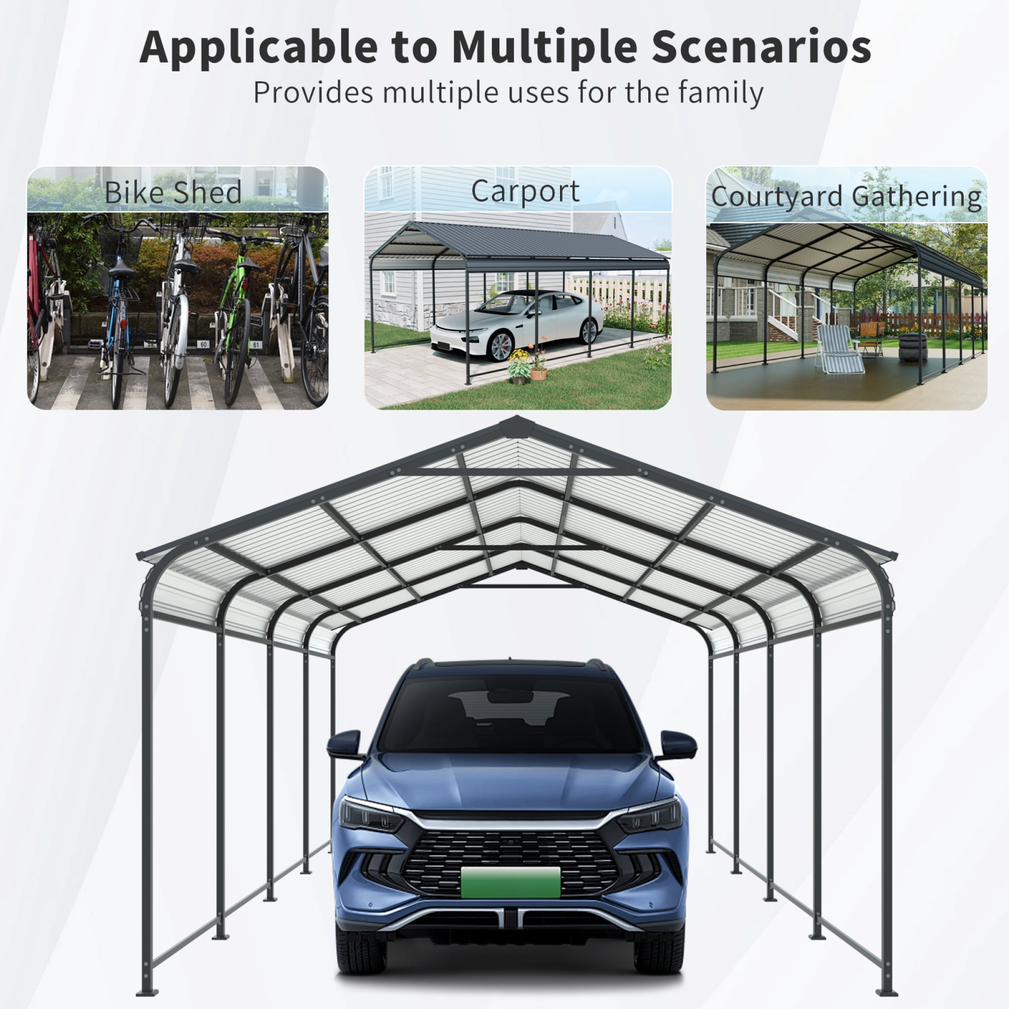Leumius 12 x 21 FT Carport, Heavy Duty Carport with Galvanized Steel Roof and Frame, Metal Carport Large Garage for Driveway Car, Truck