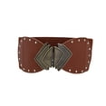 thumbnail image 4 of Women Elastic Wide Brown Faux Leather Corset Belt Fan Buckle S M, 4 of 17