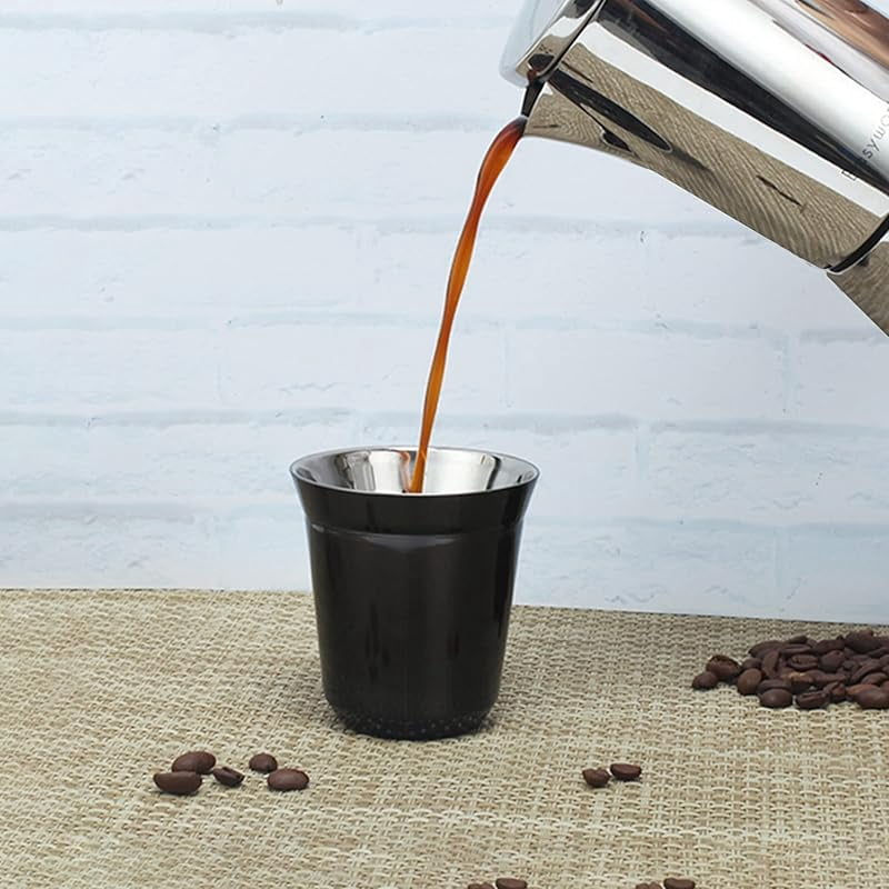 Easyworkz Stainless Steel Espresso Cup 2pcs Set Double Wall Insulated Metal Demitasse Cups 2.5 oz