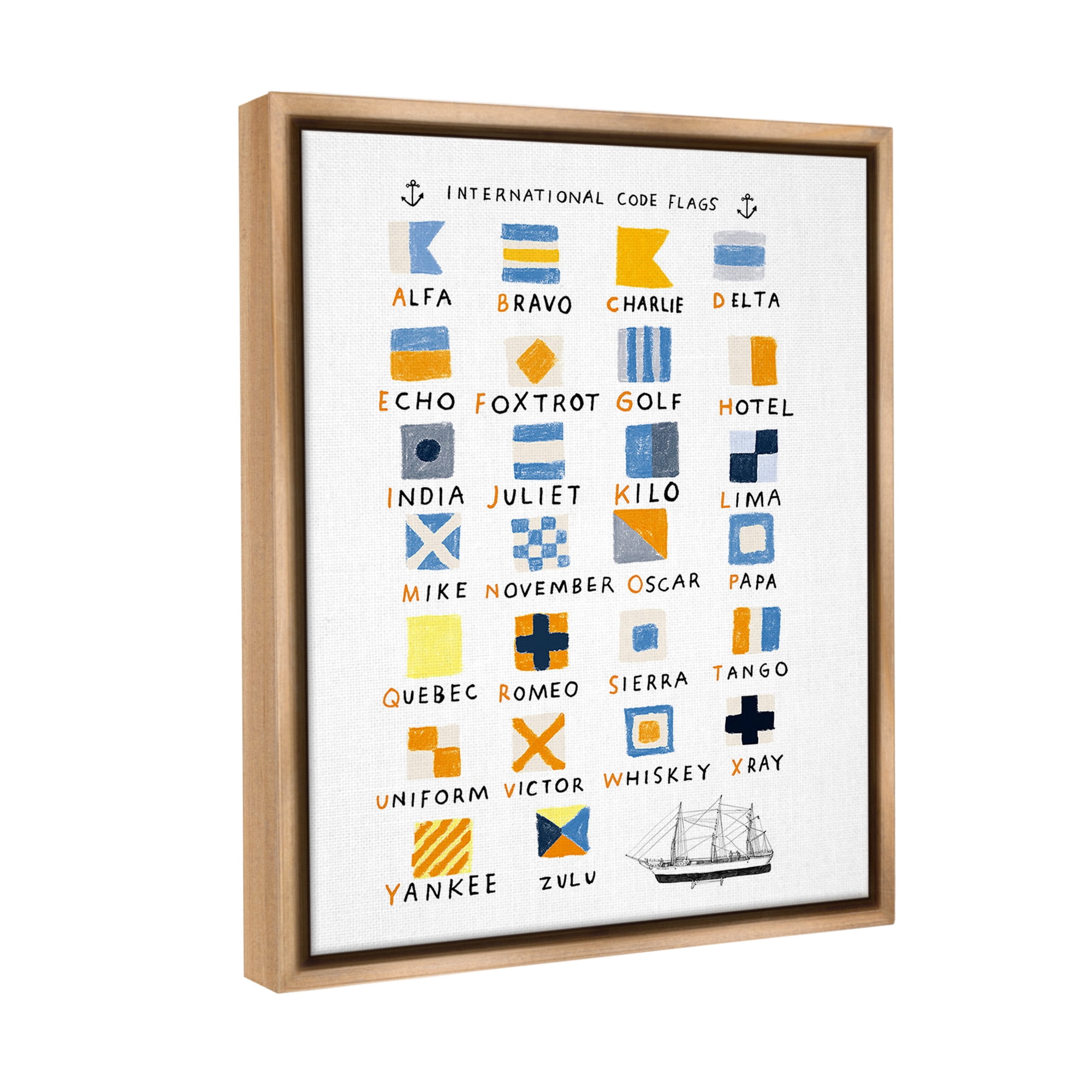 Stupell Industries Nautical Boat Flags Typography Painting Brown Floater Framed Canvas Art Print Wall Art, 25 x 31