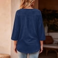thumbnail image 3 of Qwertyu Womens Top 3/4 Sleeve T-shirts for Women Casual Crew Neck Three Quarter Length Sleeve Solid Fashion Loose Pullover Navy 2XL, 3 of 5
