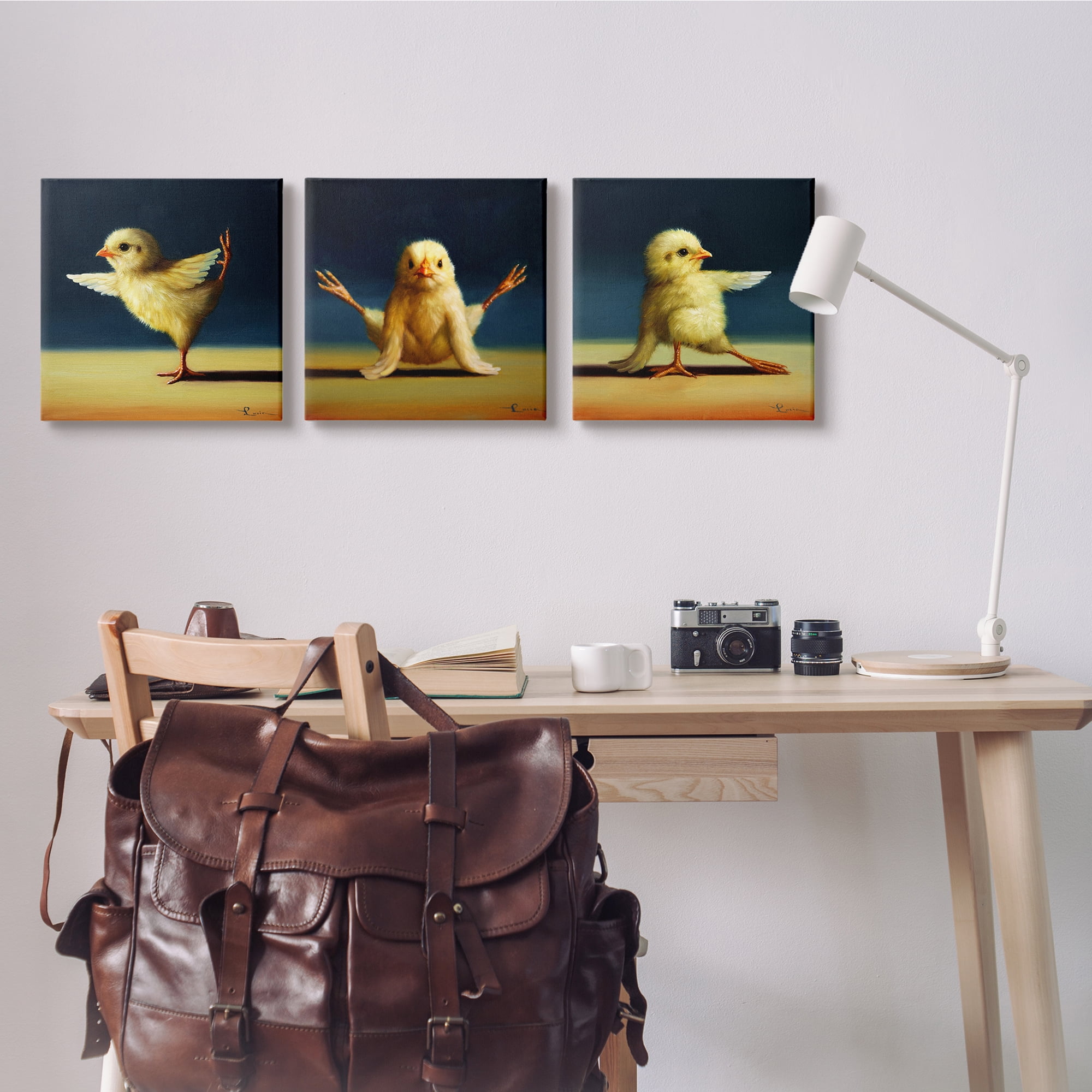 Stupell Industries Funny Yoga Chick Trio Farm Birds Stretching Poses,17 x 17,Design by Lucia Heffernan