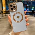 thumbnail image 3 of Compatible for iPhone 12 Pro Max 6.7 Inch Plating Heart Case with Magsafe, TPU Shockproof Cute Case for Women Girl Camera Protection Back Cover for iPhone 12 Pro Max Blue, 3 of 11
