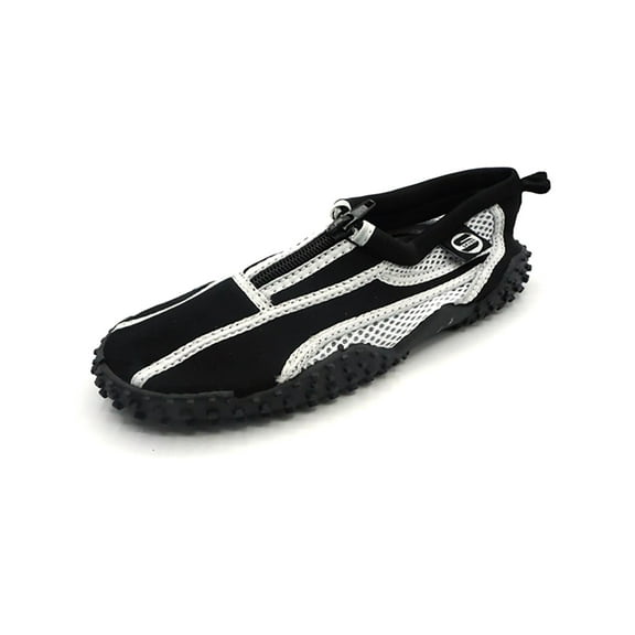 Womens Aqua Sock Wave Water Shoes with Zipper- Waterproof Slip-Ons for Pool, Beach and Sports, Black/White, Size: 7, S7