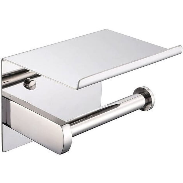 Laklulu Dispensador de papel higiénico de acero inoxidable montado en la pared con estante para baño cocina cromado