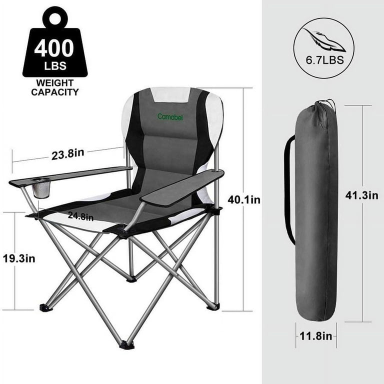 Camabel Folding Camping Lawn Padded Foldable Sports Chairs Lightweight Fold  up Adult Camp Chairs with Cup Holder Highweight Capacity Bag Chair for