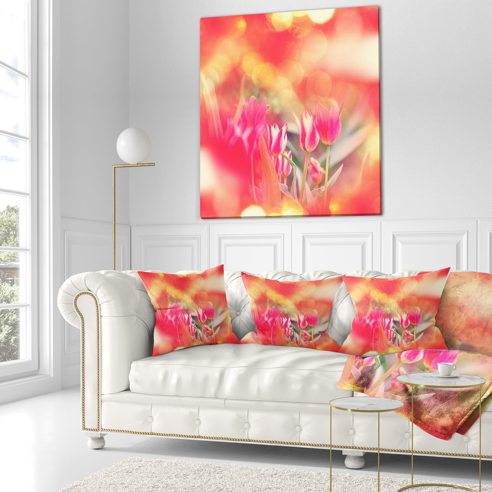 Designart Tulips on Abstract Red Background - Floral Throw Pillow - 18x18